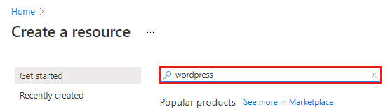 Screenshot of WordPress in Create Resource search